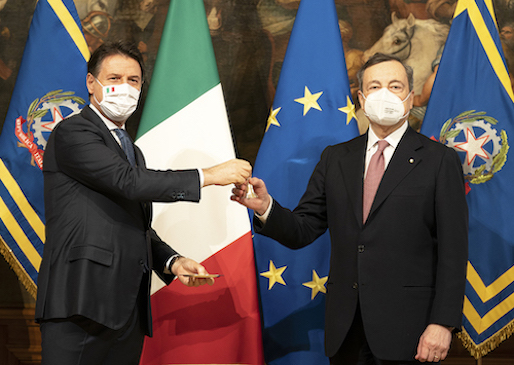 passaggio di consegne tra presidente Conte e presidente Draghi